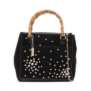 Gucci Bamboo Top Handle 2way Suede Handbag Black VAULT Remake